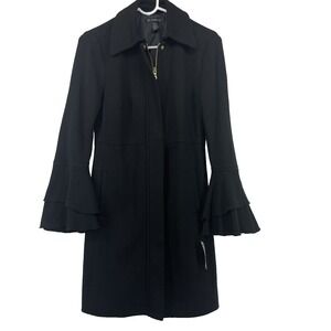 INC Size S Womens Long Line Overcoat‎ Old Money Black Zip Up Jacket Office NEW